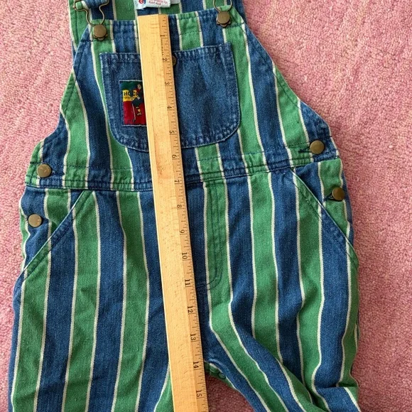VINTAGE Gymboree Blue & Green Striped Denim Hockey Overalls - Picture 9 of 10